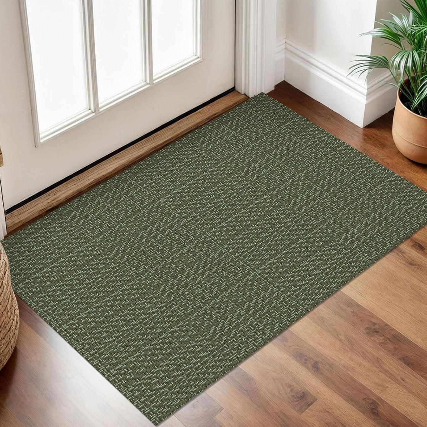 IOHOUZE Small Area Rug 2x3 Washable Woven Rugs for Entryway Non Slip Rubber Backed Front Door Rugs Indoor Doormat Throw Rug Floor Carpet for Entrance Kitchen, Olive Green/Dusty Green