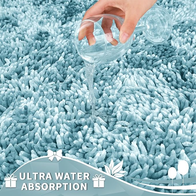 Yimobra Toilet Rugs U Shaped Washable, Extra Thick Soft Absorbent Chenille Contour Bathroom Rugs for Toilet 24x24 Inch, Quick Dry Non Slip Toilet Mat for Bath Floor, Greyish Blue