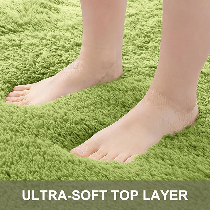OLANLY 9x12 Machine Washable Large Area Rugs for Living Room, Bedroom, Soft Fluffy Shaggy Bedside Rug, Indoor Floor Carpet for Kids Girls and Boys, Dorms, Nursery, Home Decor Aesthetic, Grass Green