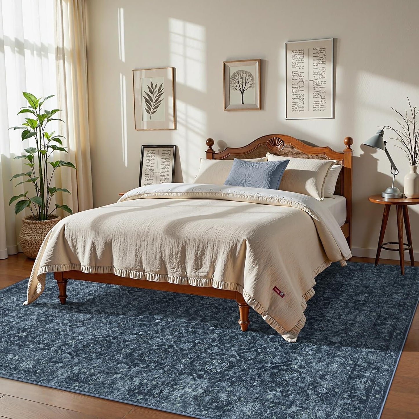 Vintage Blue Rugs for Living Room, Ultra-Thin Washable Rugs 8x10 Area Rugs for Bedroom Non Slip, Stain Resistant Vintage Carpet Rug for Dining Room High Traffic Area (8'x10', Blue)