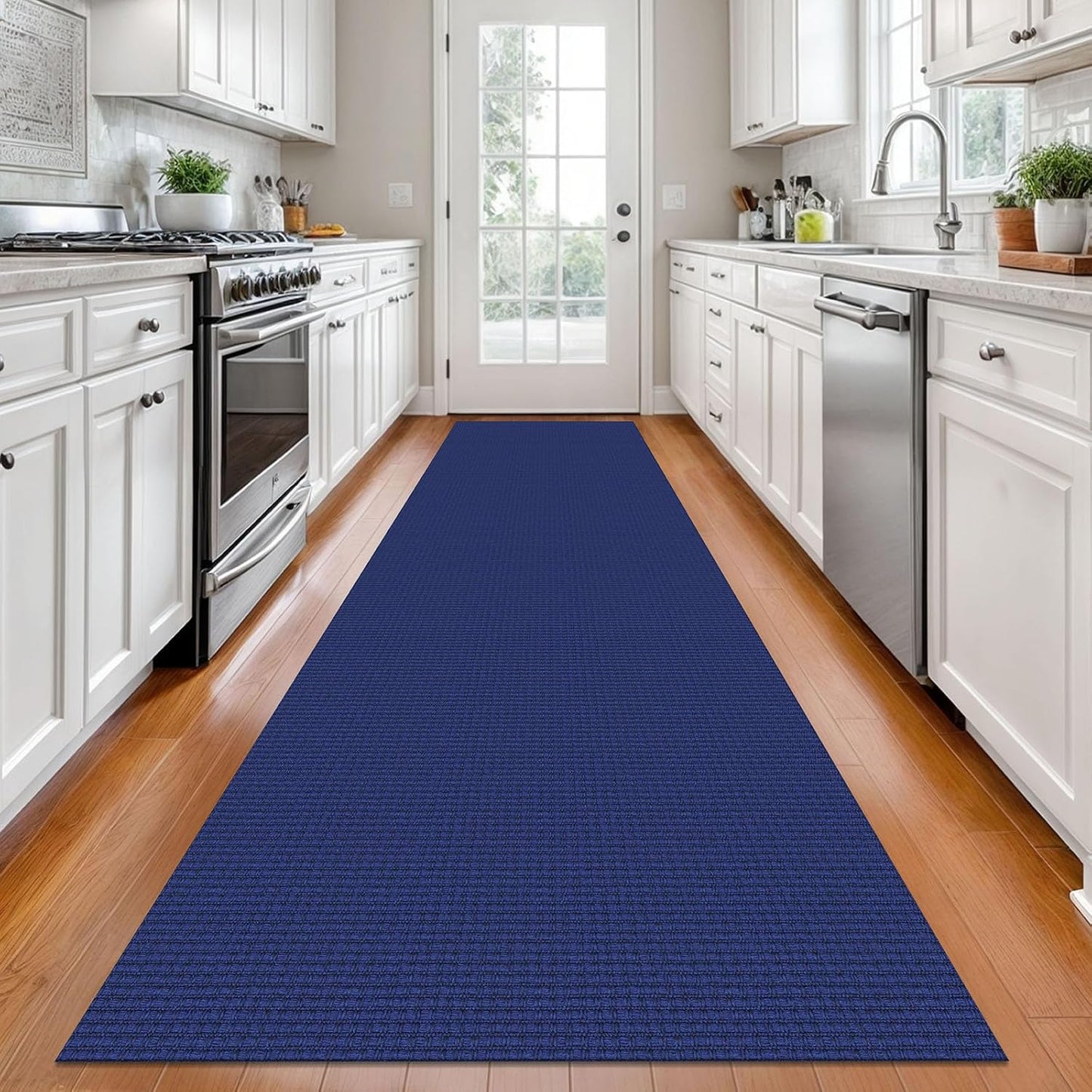 KOZYFLY Long Runners for Hallways 2.6x12 ft Washable Kitchen Runner Non Slip Rubber Backed Hallway Rugs Cotton Entryway Runner Rug Floor Carpet for Indoor Hall, Backdoor, Kitchen, Royal Blue/Navy