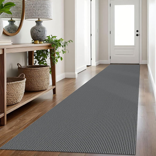 IOHOUZE Washable Exrea Long Hallway Runner Rug 3x16 Non Slip Rubber Backed Kitchen Runner Entryway Runner Indoor, Woven Rugs Floor Carpet for Kitchen Hall Entryway Stair, Dark Grey
