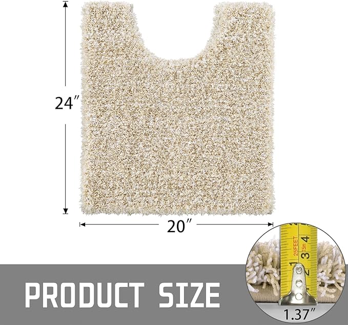Yimobra Toilet Rugs U Shaped 24x20, Ultra Soft and Water Absorbent Bath Mats, Non Slip Fluffy Luxury Microfiber Contour Bath Rugs for Toilet, Dry Quick, Machine Washable, Light Beige and White
