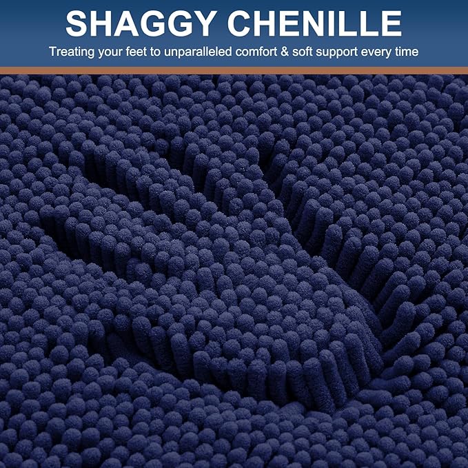 Smiry Luxury Chenille Bathroom Rugs 34x21, Extra Soft and Absorbent Shaggy Bath Mat, Machine Washable, Non-Slip Plush Carpet Runner for Tub, Shower, and Floor, Home Decor Accessories, Navy Blue