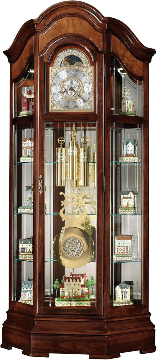 Howard Miller Liskov Floor Clock II, Wood Finish Curio Cabinet, Triple Chimes & Pendulum Volume Control Storage Cabinets, Led Illuminated Shelves Best for Home Decor, Office & Farmhouse