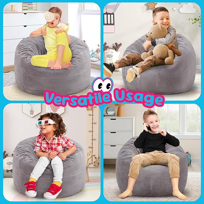 Hobestluk Bean Bag Chairs 2.5FT Bean Bag Chair with Memory Foam Filled & Plush Faux Fur Cover Small Bean Bag Chairs for Playroom, Living Room, Bedroom (Grey)