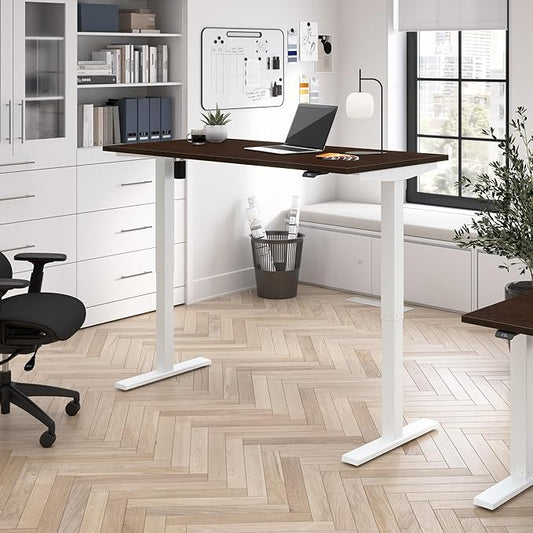 Bush Business Furniture 60-inch Electric Height Adjustable Standing Desk, Ergonomic Sit-Stand Computer Table for Home and Professional Office, Move 40 Series, Mocha Cherry with White Base