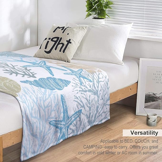 Starfish Seashell Throw Blanket for Teens Boys Girls and Adults Soft Warm Cozy Funny Midweight Food Flannel Blankets for Couch Sofa Bed Camping Travel Home Decor 40" X 50"