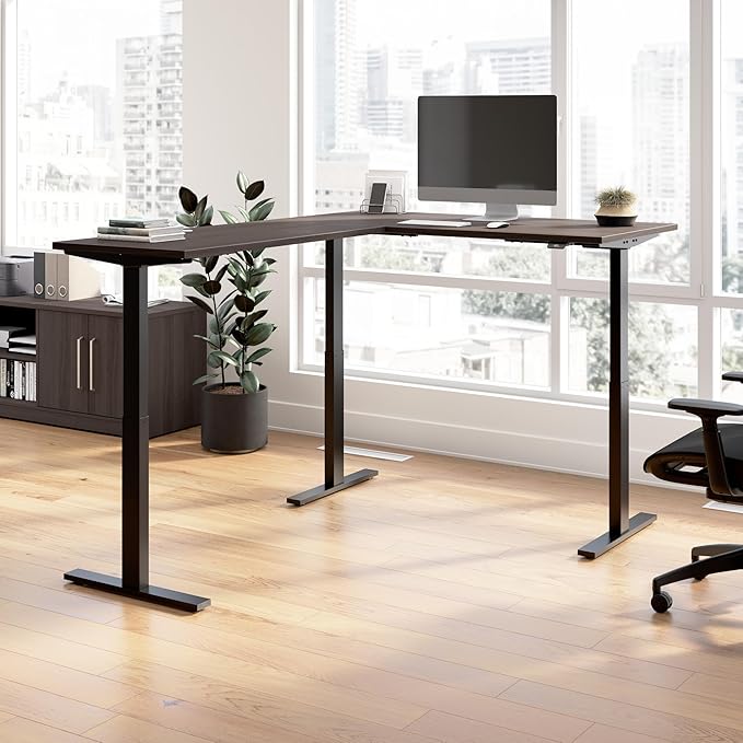 Bush Business Furniture 60-inch Height Adjustable L Shaped Standing Desk, Electric Sit-Stand Corner Computer Table, Ergonomic Office, Move 60 Series, Storm Gray with Black Base