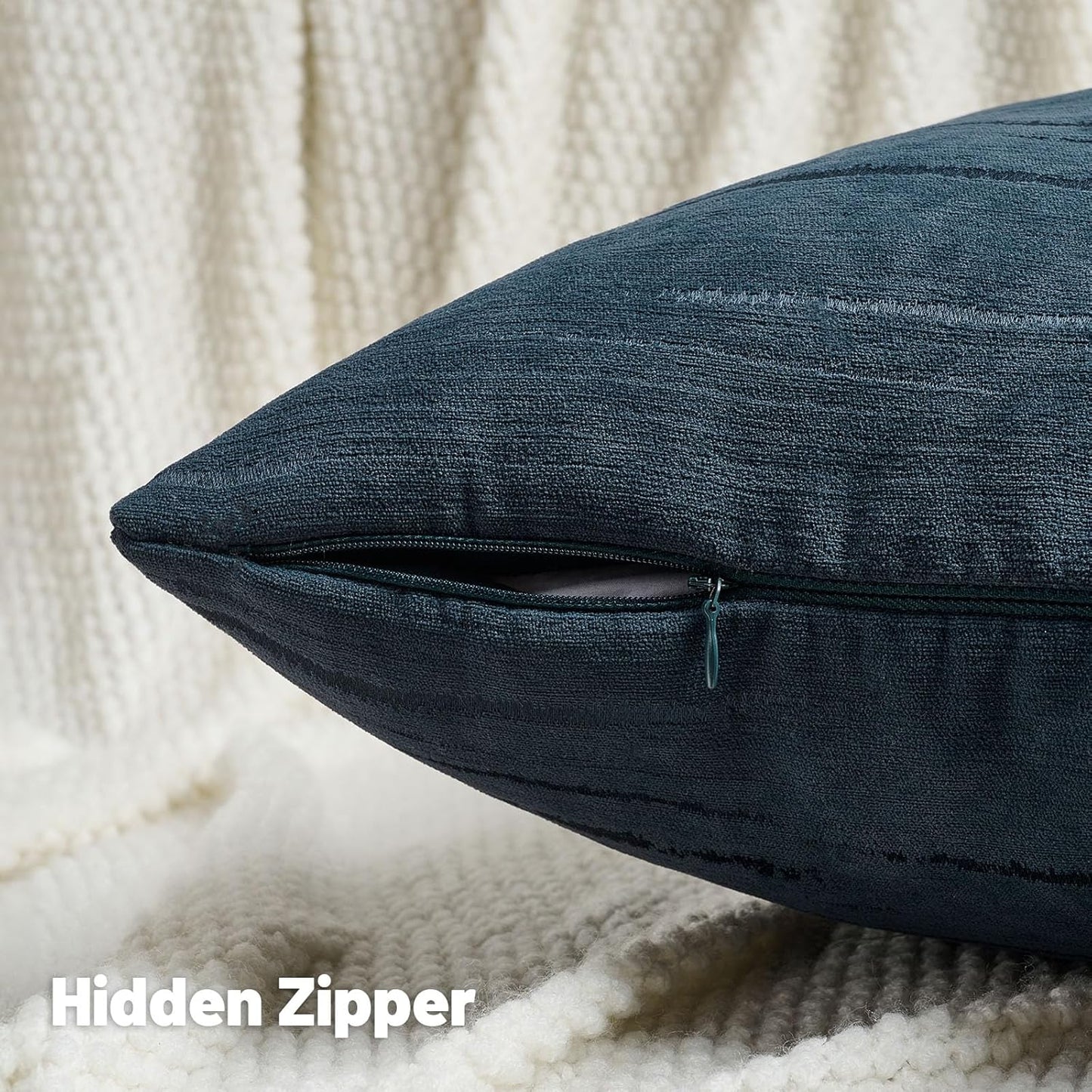 FUTEI Navy Blue Chenille Decorative Throw Pillow Covers 16x16 Inch Set of 2,Soft Embossed Striped Textured Cushion Case,Modern Home Decor for Couch Bed Living Room