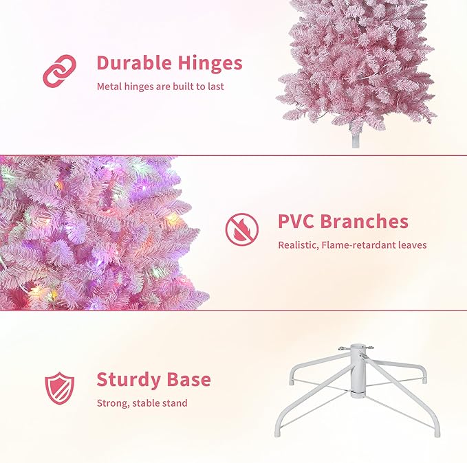 GarveeHome 7.5ft Snow Flocked Pencil Christmas Tree, Slim Artificial Christmas Tree with Sturdy Metal Stand, Skinny Xmas Tree Holiday Decoration for Home, Office, Pink Gradient