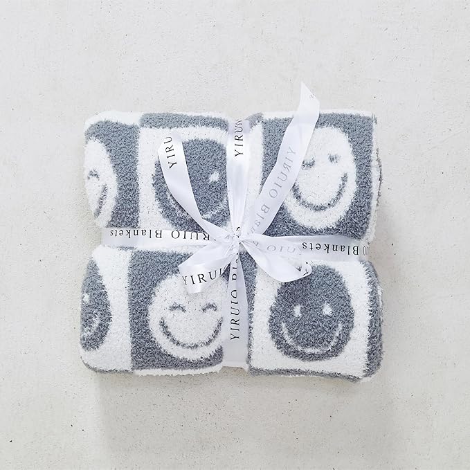 YIRUIO with Smiley Faces Checkerboard Throw Blankets Checkered Reversible Microfiber Super Soft Warm Cozy Fluffy Shaggy Blanket for Home Office Couch Bed Sofa Decor (Slate Gray)