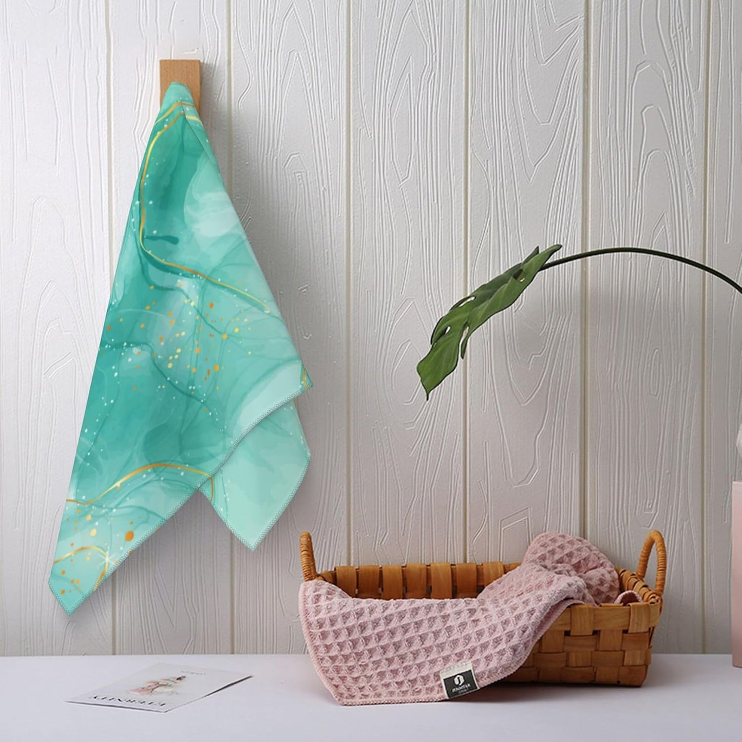 Teal Gold Marble Bathroom Hand Towels Decorative Set of 2 Green Turquoise Bath Hand Towels for Bathroom Kitchen Home Gym Yoga Spa 14"x28" Soft Absorbent Farmhouse Decorative Towel