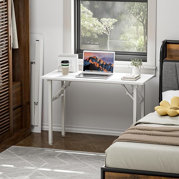 TEMI Small Computer Desk Folding Table - 43.3" Foldable Office Desk, No Assembly, Perfect for Small Spaces in Bedroom, Dorm, or Apartment, Portable Mini Desk or Study Table with Compact Design, White