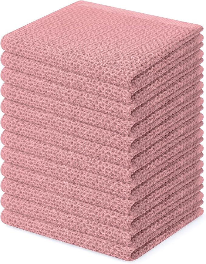 Homaxy 100% Cotton Waffle Weave Kitchen Dish Cloths, Ultra Soft Absorbent Quick Drying Dish Towels, 12 x 12 Inches, 12-Pack, Dried Rose