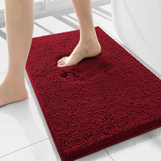 Smiry Luxury Chenille Bathroom Rugs 34x21, Extra Soft and Absorbent Shaggy Bath Mat, Machine Washable, Non-Slip Plush Carpet Runner for Tub, Shower, and Floor, Home Decor Accessories, Burgundy