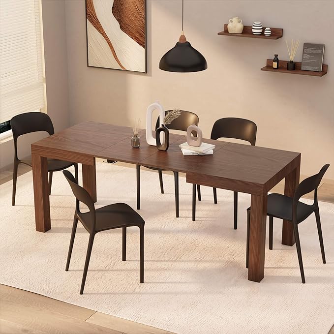 Mobili Fiver, First Extendable Table, 47.2(78.7) x31.5 in,Walnut, for 6-8 People, Expandable Dining Table for Kitchen, Living Room, Italian Furniture