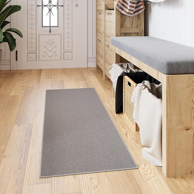 Ottomanson Hallway Runner Rug 2'2" x 6' Non Slip Solid Area Rugs Easy to Clean Laundry Rug Runner Durable & Pet Friendly Floor Carpet Runners for Hallways Entryway Living Room Kitchen, Gray