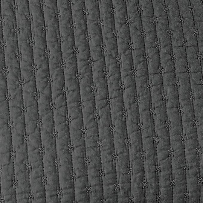 Levtex Home Cross Stitch Reversible King/Cal King Quilt Set (106x92in) and 2 Pillow Shams (36x20in) - Stitch Texture - Charcoal - Cotton King Size Quilt Bedding Set - Lightweight Soft Pre-Washed