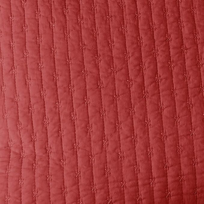 Levtex Home Cross Stitch Reversible Twin XL/Twin Quilt Set (68x86in) with 1 Pillow Sham (26x20in) - Stitch Texture - Chile Red - Cotton Twin/Twin Size Quilt Bedding Set - Lightweight Soft Pre-Washed