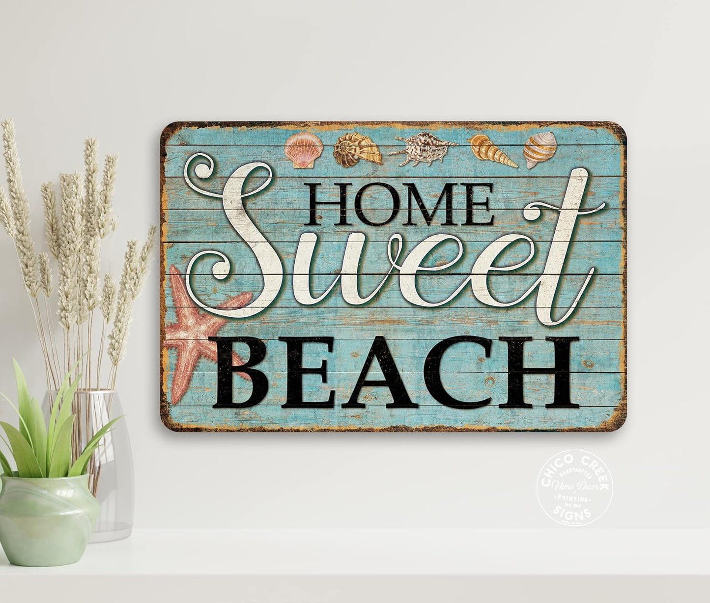 Home Sweet Beach Sign Beach Decor Ocean Decorations Nautical Signs Seashell Home Wall Gifts 12x18 112182001044