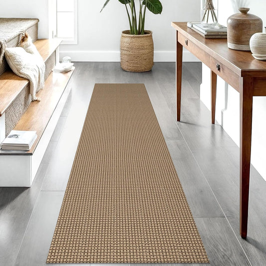 IOHOUZE Washable Runner Rug 2'x8' Rubber Backing Hallway Runner Entryway Runner Indoor, Kitchen Rugs Woven Cotton Floor Carpet for Kitchen Hall Entrance Bedroom, Tan/Brown