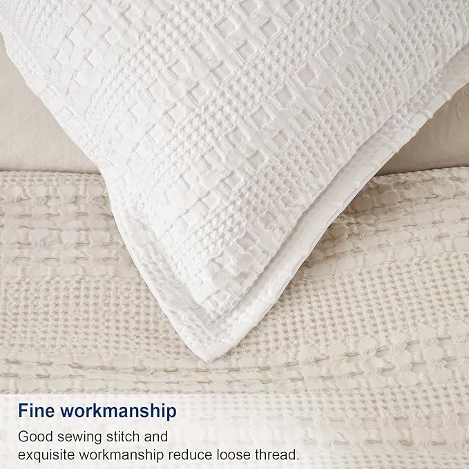 PHF 100% Cotton Ruffle Waffle Pillow Shams King Size, 2 Pack 20" x 36" Soft Skin-Friendly Pillowcases, No Filling, Aesthetic Home Decor, Breathable Waffle Weave Bed Pillow Covers, White