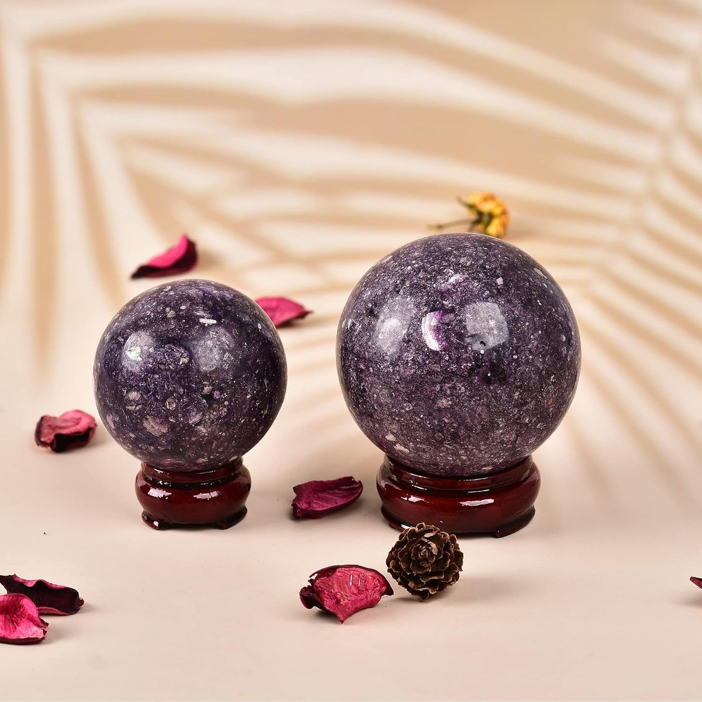 JIC Gem Small Purple Mica Crystal Ball Sphere with Decorative Wooden Stand for Decorative Ball,Divination or Feng Shui,and Fortune Telling Ball (60-70mm)