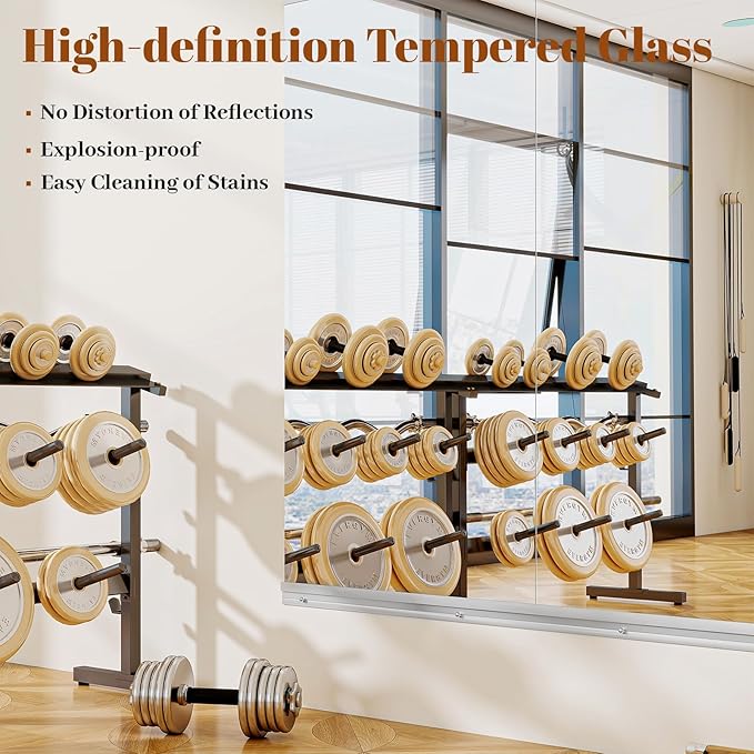 Home Gym Mirror - 2 PCS 24×48 inches, Large Wall Mounted Frameless Full Length Body Mirror for Dancing Studio, Exercise, Fineness, Yoga, Tempered Glass