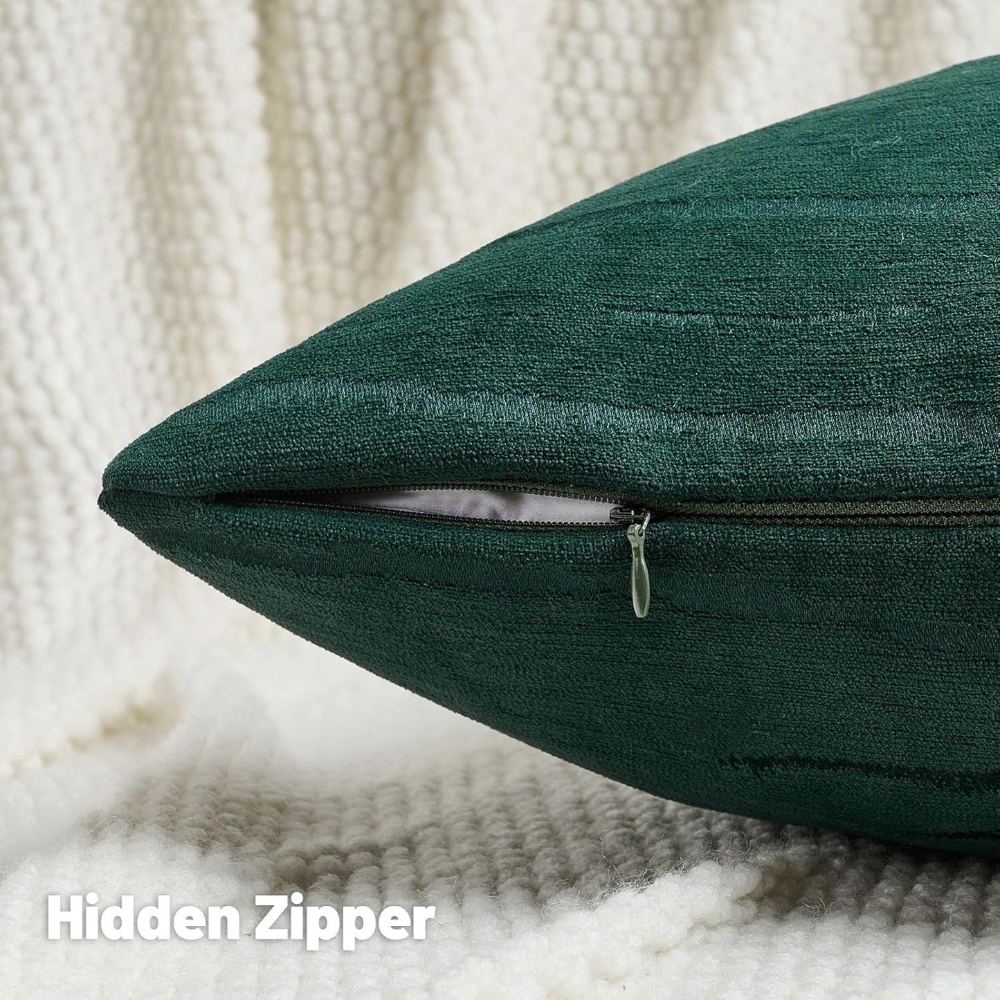 FUTEI Dark Green Chenille Decorative Throw Pillow Covers 12x20 Inch Set of 2,Soft Embossed Striped Textured Lumbar Pillow Cases,Modern Home Decor for Couch Bed Living Room