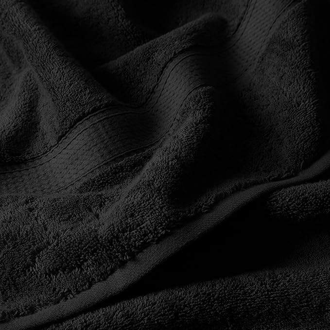Superior Egyptian Cotton Pile 6 Piece Towel Set, Includes 2 Bath, 2 Hand, 2 Face Towels/Washcloths, Ultra Soft Luxury Towels, Thick Plush Essentials, Guest Bath, Spa, Hotel Bathroom, Black