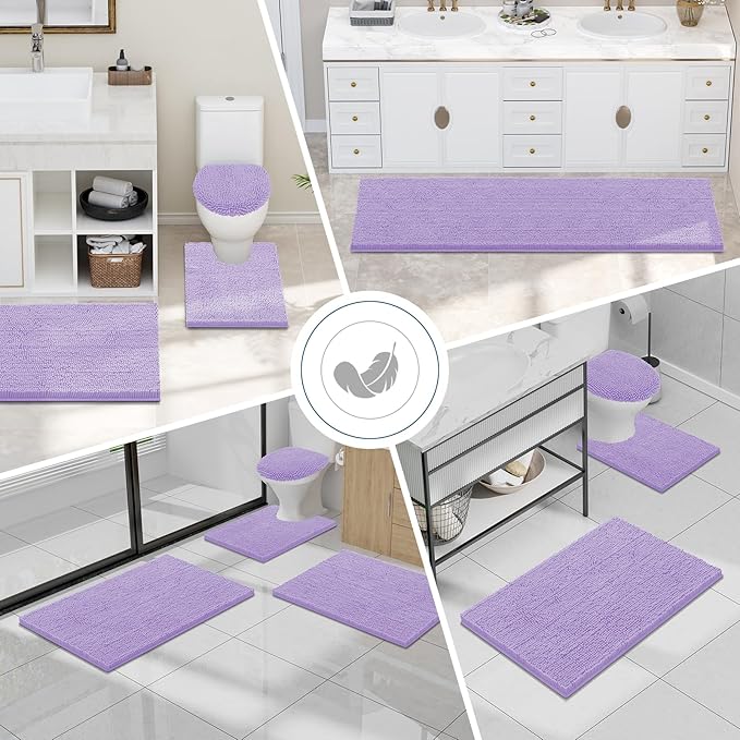 Smiry Luxury Chenille Bathroom Rugs 30x20, Extra Soft and Absorbent Shaggy Bath Mat, Machine Washable, Non-Slip Plush Carpet Runner for Tub, Shower, and Floor, Home Decor Accessories, Purple