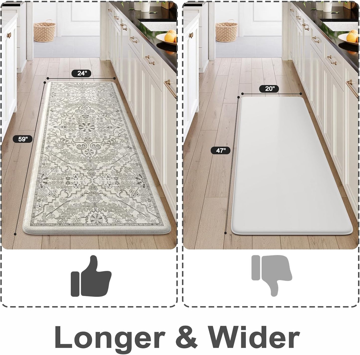 KIMODE Anti Fatigue Kitchen Mats, Light Grey Distressed Kitchen Runner Rugs, Padded Kitchen Mat for Floor, Comfort Standing Desk Mat, Cushioned Kitchen Mats for Floorfor Laundry Office Sink 24"x59"