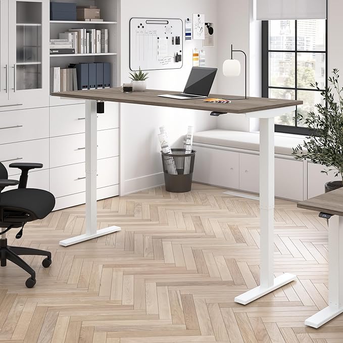Bush Business Furniture 72-inch Electric Height Adjustable Standing Desk, Ergonomic Sit-Stand Computer Table for Home and Professional Office, Move 40 Series, Modern Hickory with White Base