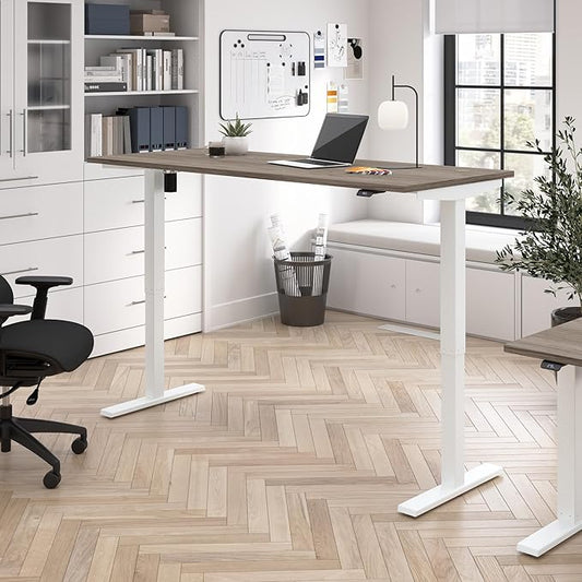 Bush Business Furniture 72-inch Electric Height Adjustable Standing Desk, Ergonomic Sit-Stand Computer Table for Home and Professional Office, Move 40 Series, Modern Hickory with White Base