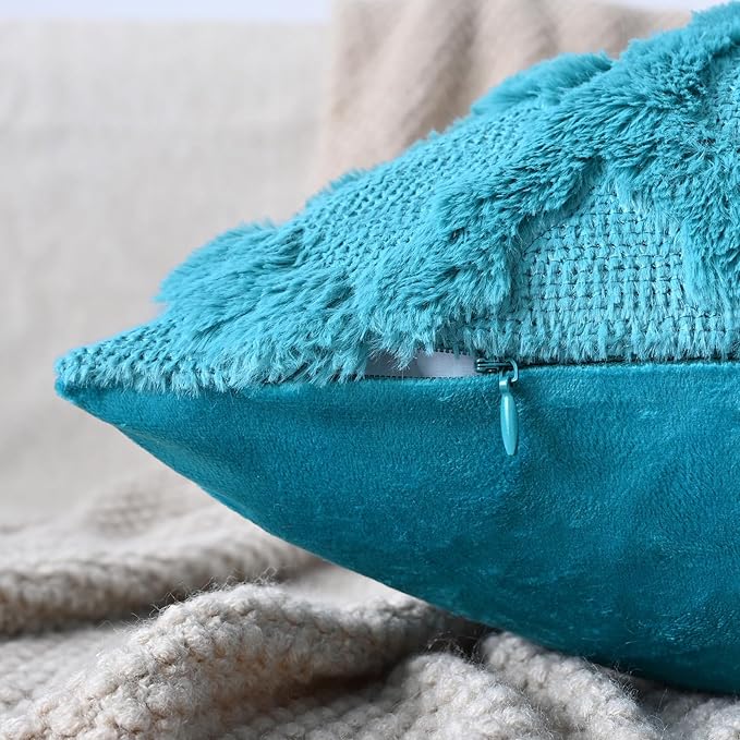 Set of 2 Soft Moroccan Throw Pillow Covers 22x22 Inch Plush Boho Decorative Pillow Cover Accent Cushion Case for Couch Sofa Bed, Teal