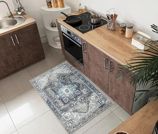 Keen Home Design 2x3 Rug - Machine Washable Entry Rug with Non-Slip Backing, Ideal for Enteryway, Kitchen, Bathroom, Laundry Room - Vintage, Easy Clean, Durable, Low Pile - (2' x 3')