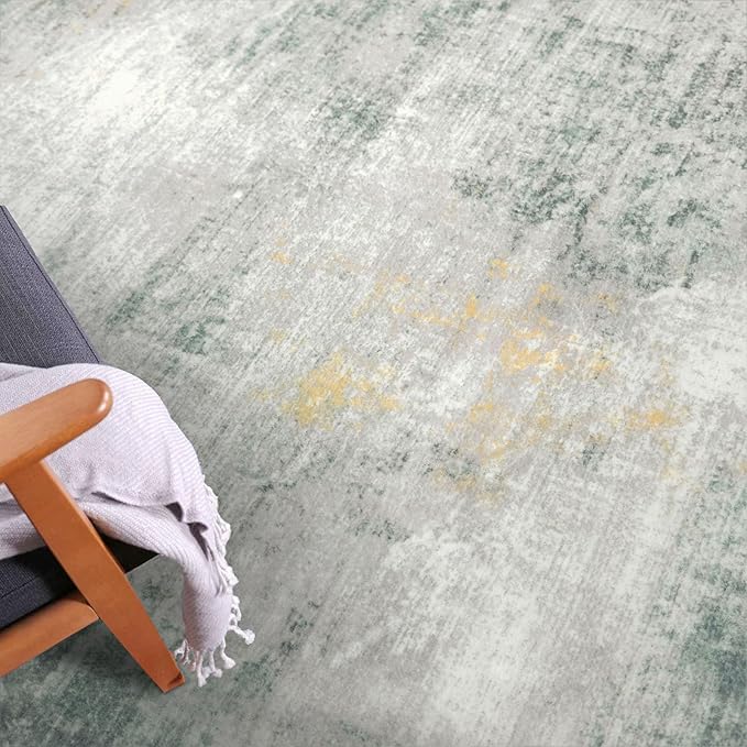 IOHOUZE Abstract Area Rug 3x5 Ft Washable Rugs for Entryway Indoor, Non Slip Kitchen Rug Printed Faux Wool Throw Rugs, Indoor Door Mat for Door Entrance Foyer Living Room, Light Green/Gray/Orange