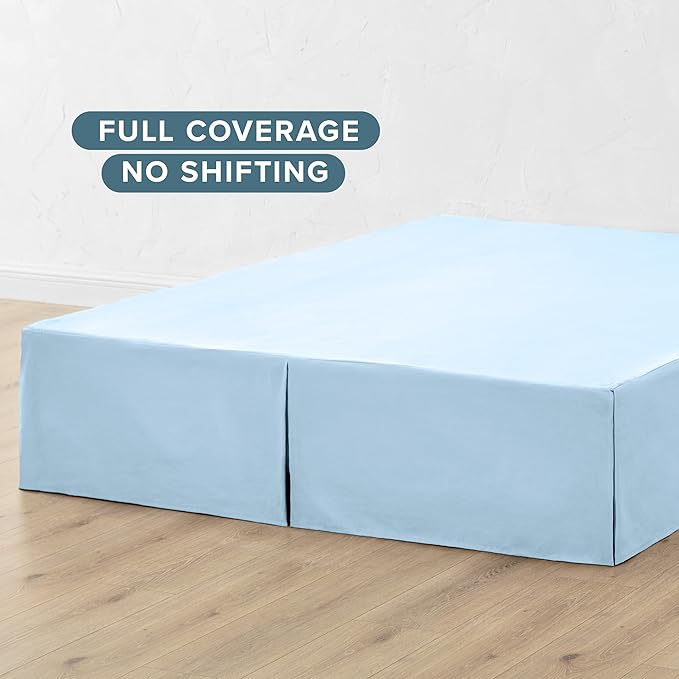 Bare Home King Bed Skirt - 15-Inch Tailored Drop Easy Fit - Bed Skirt Beds - Center & Corner Pleats (King, Light Blue)