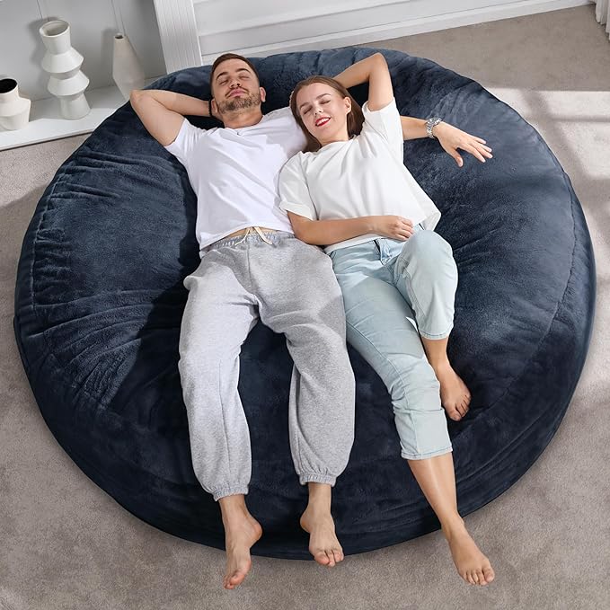 Hobestluk 6ft Bean Bag Chairs for Adults Large Beanbag Chair with Plush Faux Fur Cover Big Bean Bag Chair for Living Room Bedroom Dorm Office - Dark Grey (70" x 70" x 15")