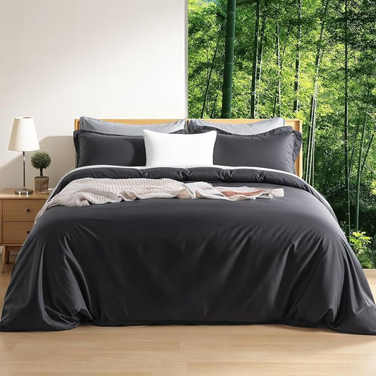 NEXHOME PRO Duvet Cover Set, Queen, Ultra Soft, Cooling, 104"x90", Dark Grey, 3 Piece Set
