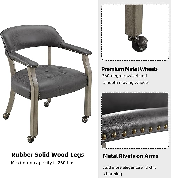 MODERION Solid Wood Boss Caption's Chairs,Dinning Chairs with Wheels and Arms, Office Desk Chairs, Classic Swivel Accent Chairs with Upholstered,Dinner Chairs, 31.5¡±H for Living Room Gray SY1318GY
