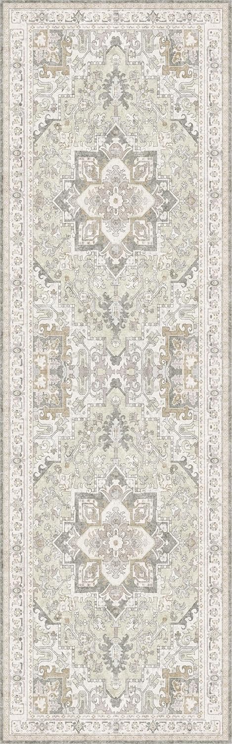 Washable Runner Rug 2.5x8 | Non Slip Rug Runners for Hallways, Entryways, Kitchens, Bathrooms, Bedrooms | Ultra-Soft Flannel Carpet Runners with Rubber Backing (Ivory, 2.5x8)