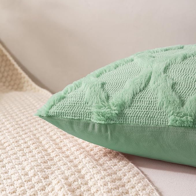 Set of 2 Soft Moroccan Throw Pillow Covers 18x18 Inch Plush Boho Decorative Pillow Cover Accent Cushion Case for Couch Sofa Bed, Sage Green