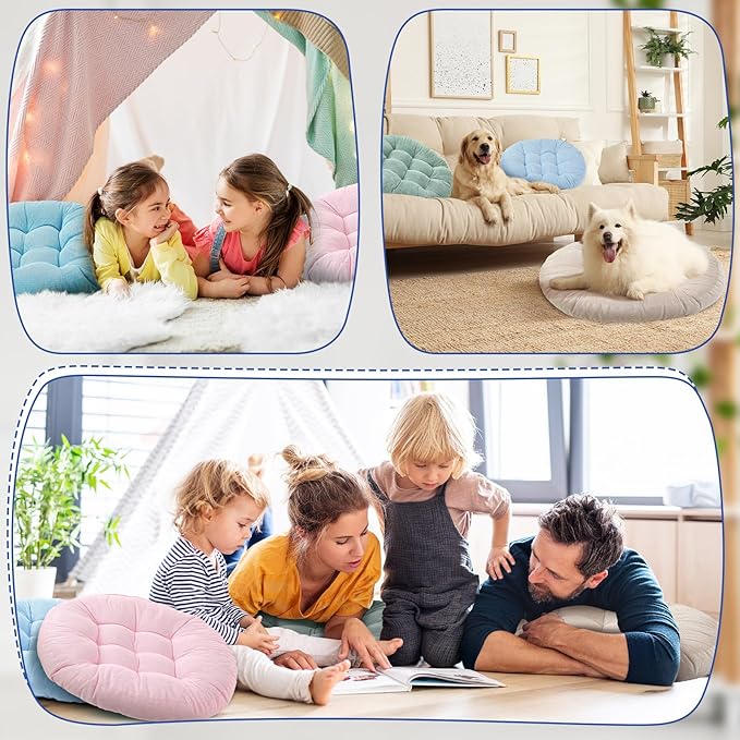 Jerify 4 Pcs Floor Pillow Cushions 22 x 22 Inch Round Square Large Meditation Floor Pillow for Classroom Adult Meditation Picnic Party Cushion for Seating Gift Christmas(Light Colors,Round)