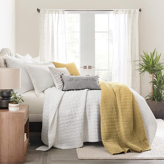 Levtex Home Mills Waffle Twin Quilt Set - Ochre Cotton, 1 Sham, 1 Quilt (68 x 86in.)
