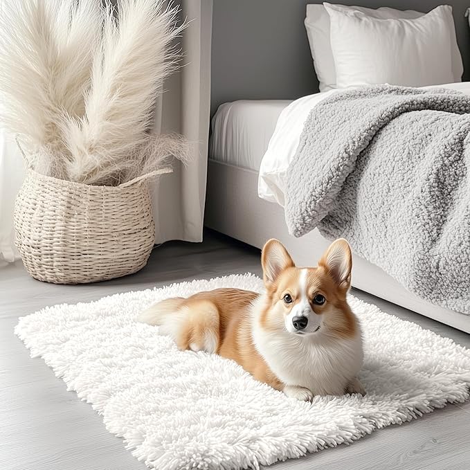 OLANLY 2x3 Machine Washable Small Bedside Rug, Soft Fluffy Shaggy Entryway Throw Rugs for Bedroom, Living Room, Indoor Floor Carpet for Kids Girls and Boys, Nursery Rooms, Home Decor Aesthetic, Ivory