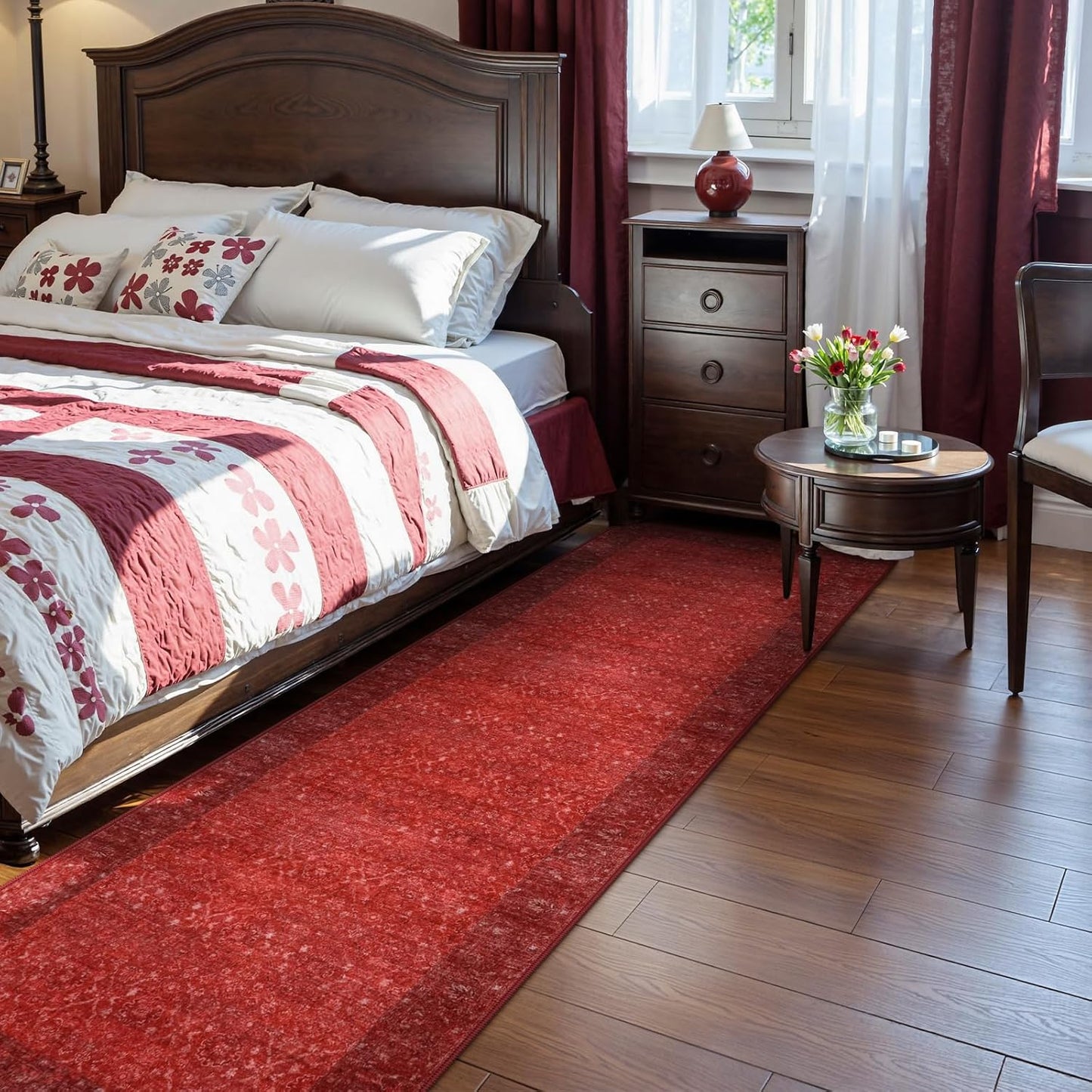 Red Kitchen Runner Rugs Non Skid Washable, 2.6x8 Long Hallway Runner Rug 8 Ft, Ultra-Thin Vintage Red Carpet Runner for Entryway Bathroom Bedside Laundry Room Hall (2'6"x8')