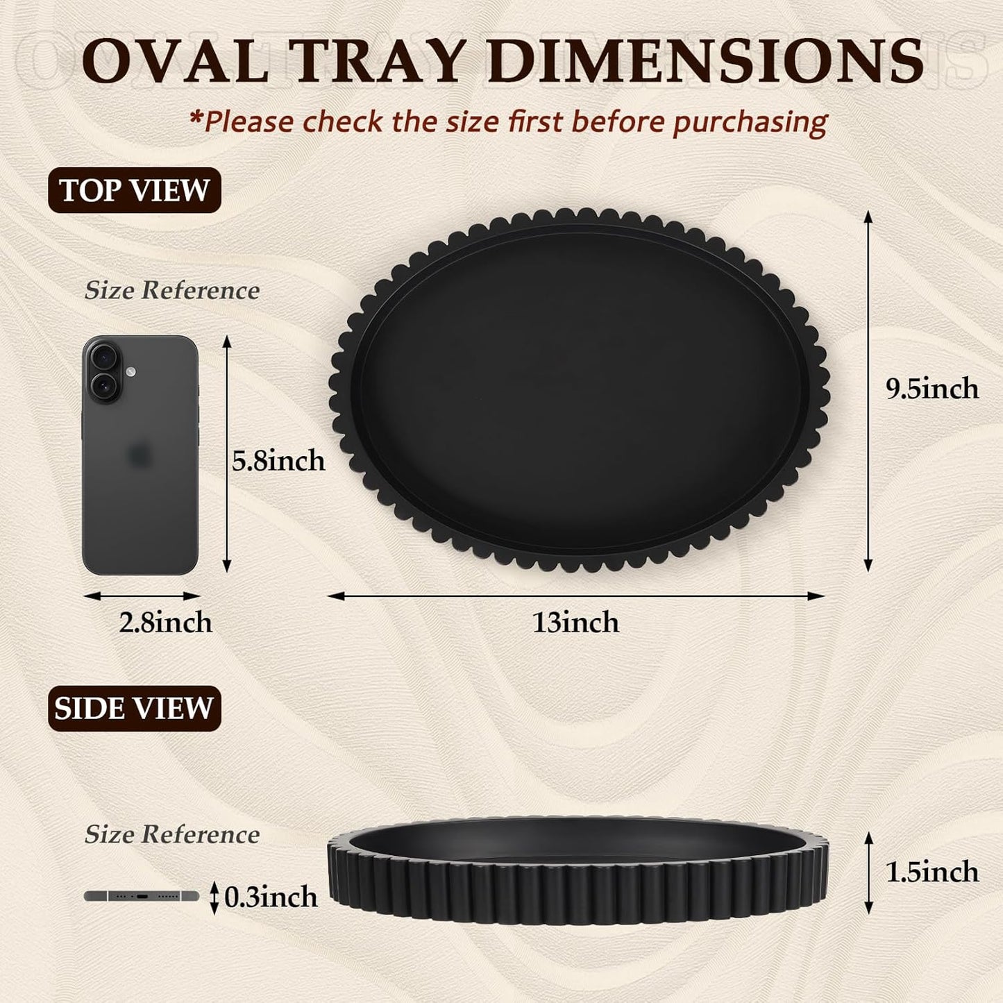 Oval Tray for Coffee Table Decor, 13" Concrete Tray, Table Centerpieces Decorative Trays for Home Decor, Modern Decorative Trays for Coffee Tables, Centerpiece Trays, Black