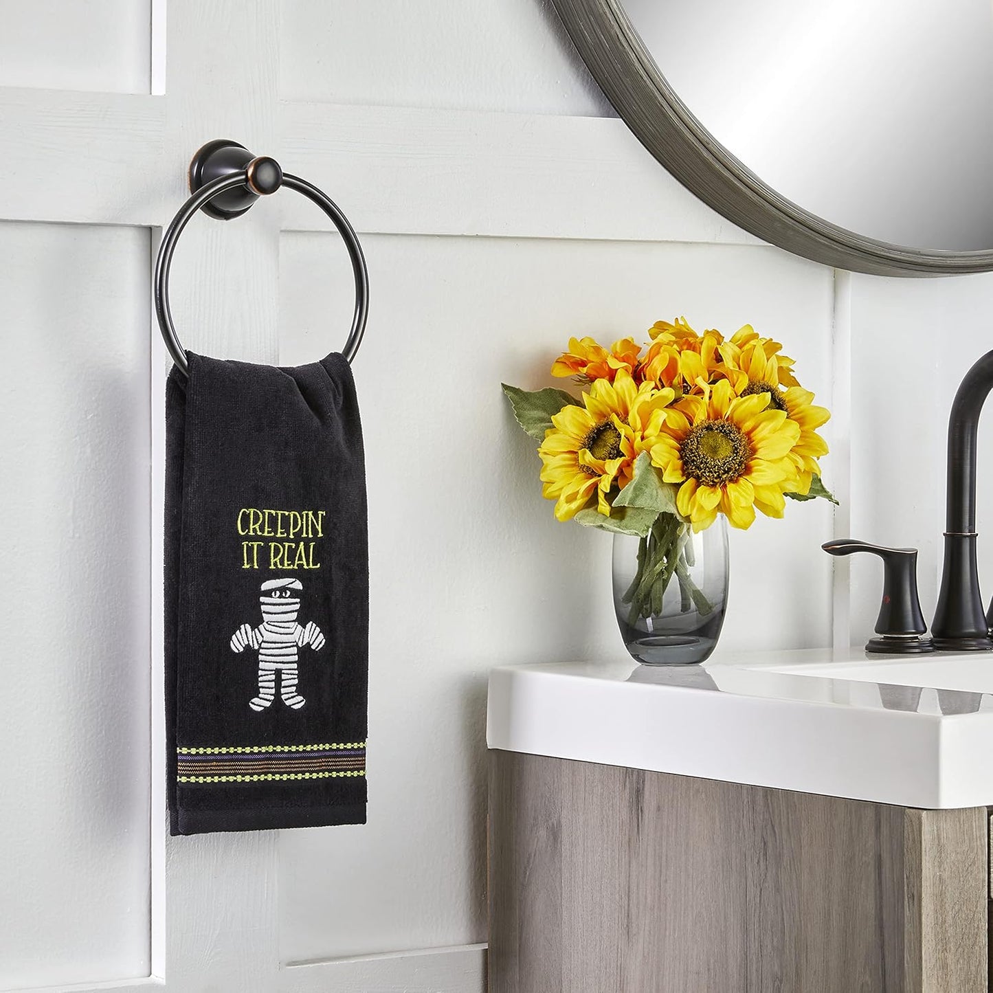 SKL Home Halloween Creepin' Real Glow-in-The-Dark Hand Towel Set for Bath/Kitchen/Bar & Gift, 2 Count